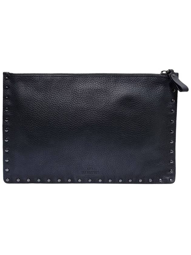 Women s SY2P056 Black Leather Rockstud Clutch - VALENTINO - BALAAN 1