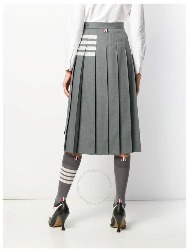 4 Bar Logo Plain Weave Wool Pleated Skirt Grey - THOM BROWNE - BALAAN 4