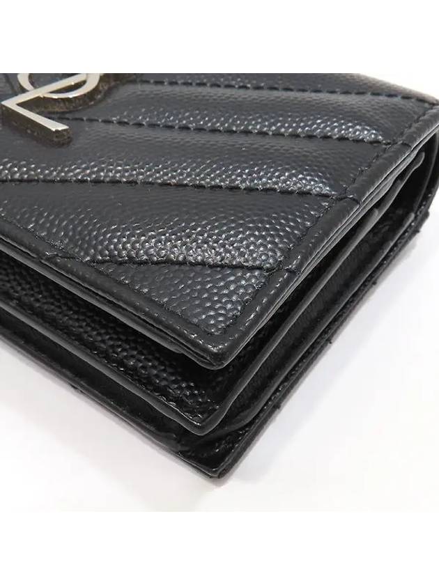 530841 Black leather monogram metal silver logo card holder bi fold wallet - SAINT LAURENT - BALAAN 4