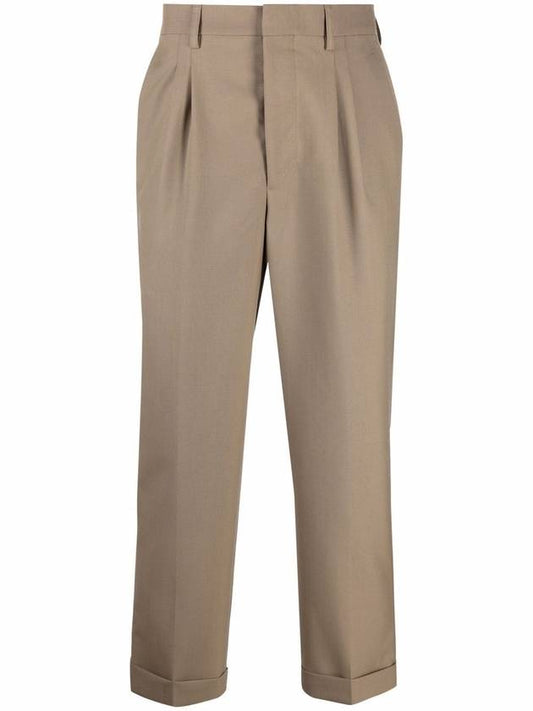 pin tuck tailored fit tapered wool straight pants taupe - AMI - BALAAN.