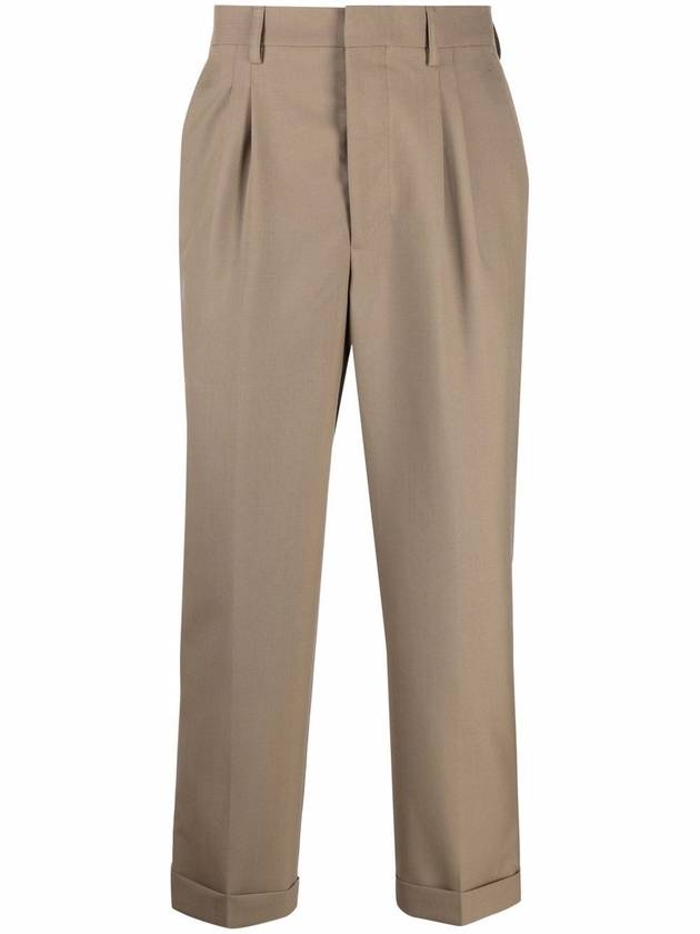 Pin Tuck Tailored Fit Tapered Wool Straight Pants Taupe - AMI - BALAAN 1