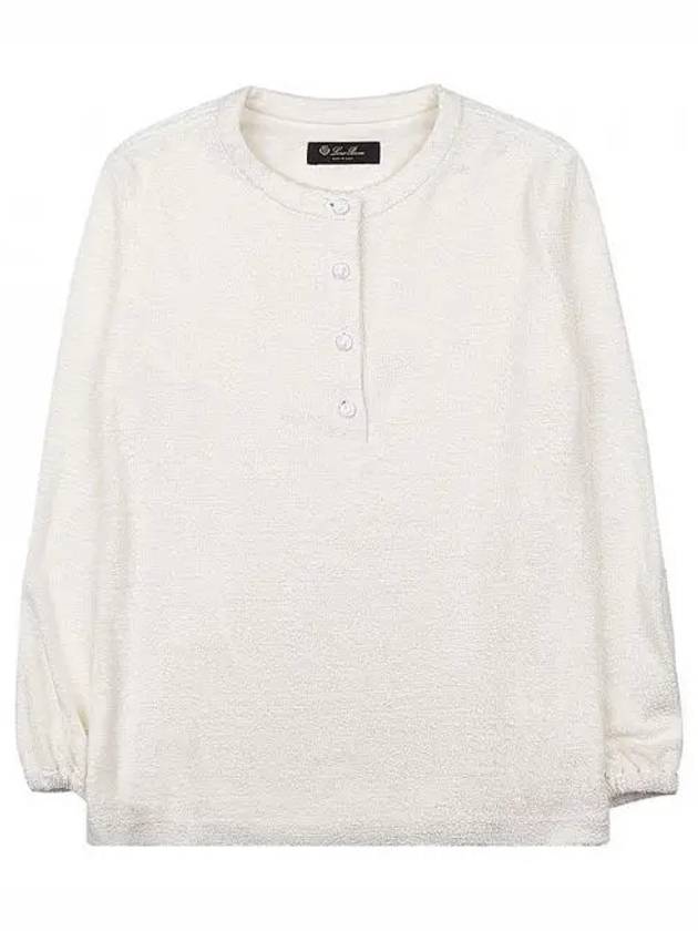 Panarea Henley Jumper Cotton Linen Knit Top White - LORO PIANA - BALAAN 2