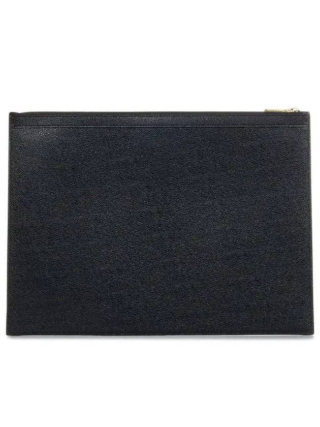 Pebble Grain Leather Large Zipper Laptop Holder Black - THOM BROWNE - BALAAN 3