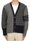 Funmix Donnyroll Cable 4 Bar V-Neck Cardigan Medium Grey - THOM BROWNE - BALAAN 5