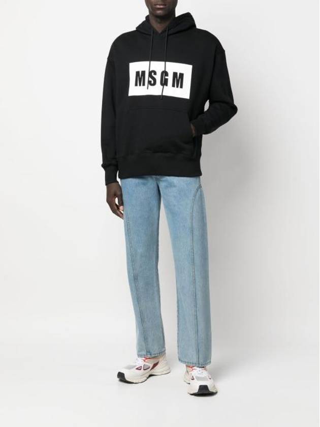 Box Logo Print Cotton Hoodie Black - MSGM - BALAAN 3