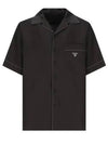 Logo Stitch Detail Silk Short Sleeve Shirt Black - PRADA - BALAAN 2