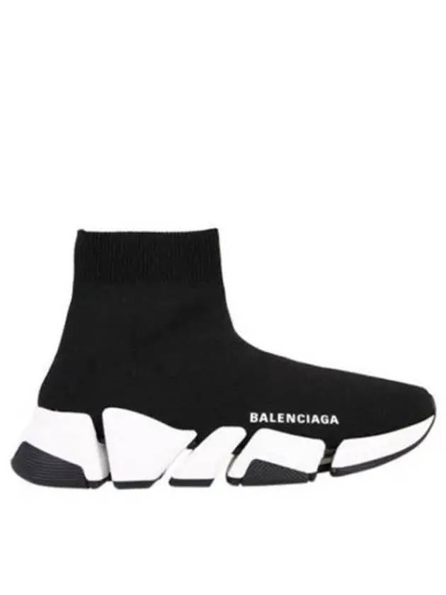 Women's Speed 2.0 Trainer Black Knit White Sole High Top Sneakers Black - BALENCIAGA - BALAAN 2