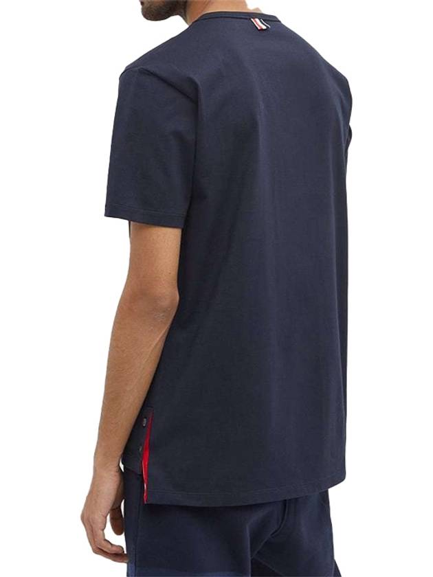 Men's Medium Weight Jersey Tipped Pocket Crewneck Short Short Sleeve T-Shirt Navy - THOM BROWNE - BALAAN 6