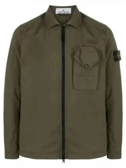 Stretch Cotton Gabardine Overshirt Jacket Olive - STONE ISLAND - BALAAN 2