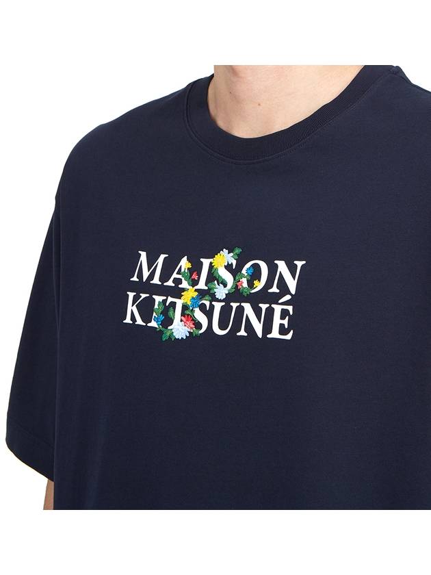 Flowers Oversized Short Sleeve T-Shirt Navy - MAISON KITSUNE - BALAAN 7