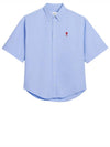 Men's Boxy Fit Embroidered Logo Short Sleeve Shirt Light Blue - AMI - BALAAN 2