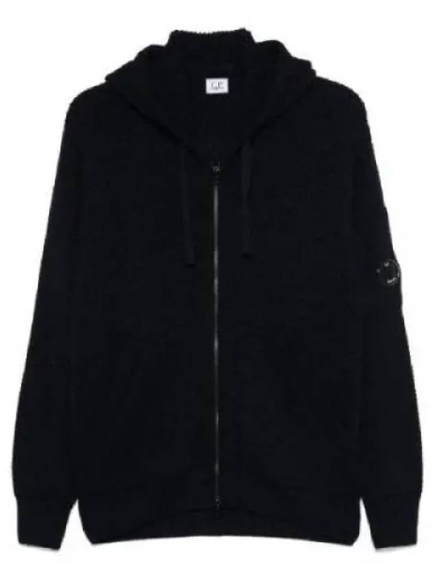 Re Wool Knit Hooded Zipped Cardigan Black - CP COMPANY - BALAAN 1