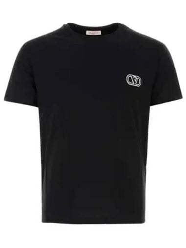 V Logo Signature Patch Cotton Short Sleeve T-Shirt Black - VALENTINO - BALAAN 1