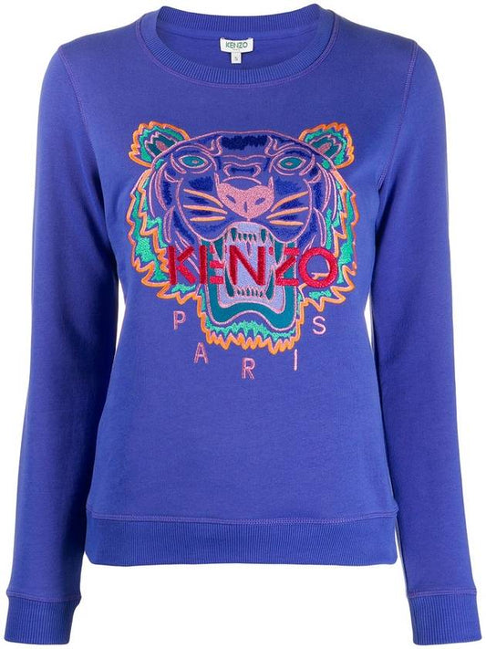 tiger embroidery crew neck sweatshirt blue - KENZO - BALAAN.