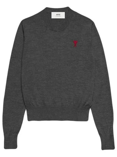 Embroidered Logo Merino Wool Knit Top Heather Grey - AMI - BALAAN 2