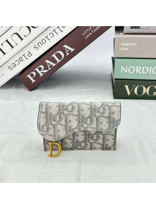 Saddle Flap Card Holder Grey  Oblique Jacquard - DIOR - BALAAN 2