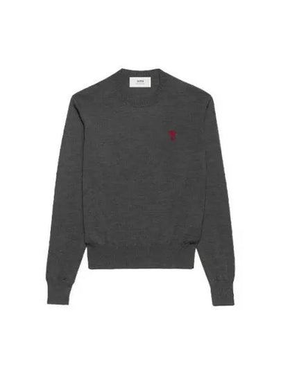 Heart Embroidered Logo Crew Neck Knit Top Grey - AMI - BALAAN 2