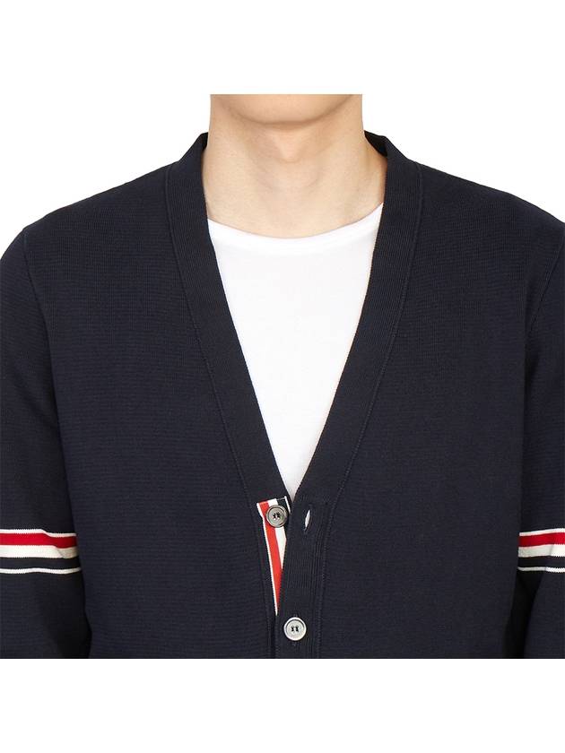 Milano Stitch Sprite Armband Cotton V-neck Cardigan Navy - THOM BROWNE - BALAAN 9