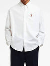 Button Down Boxy Fit Oxford Long Sleeve Shirt Natural White - AMI - BALAAN 3