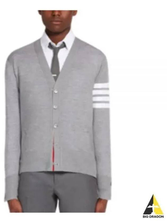 Men's Sustainable Classic Diagonal Wool Cardigan Pale Grey - THOM BROWNE - BALAAN 2