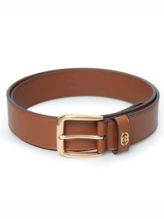 Men's Interlocking G Square Buckle Belt Brown - GUCCI - BALAAN.