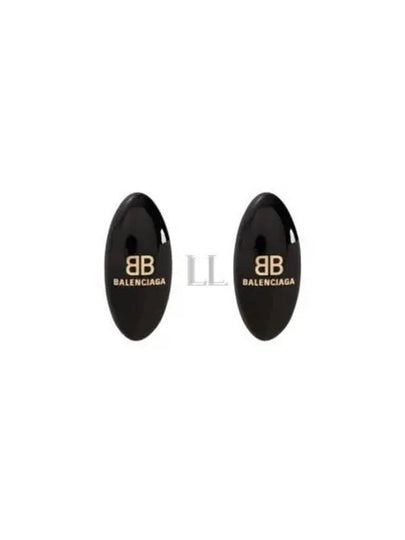 Oval Logo Plaque Earrings Black - BALENCIAGA - BALAAN 2