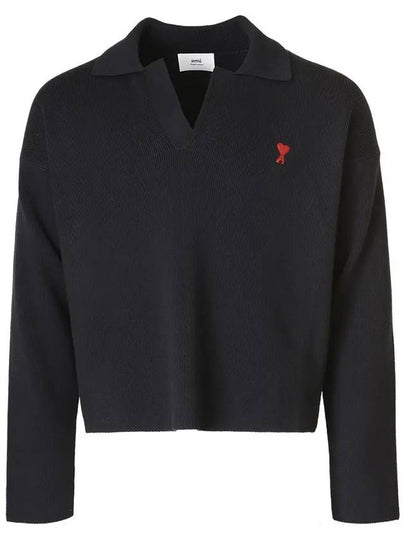 De Coeur Small Heart Logo Polo Knit Top Black - AMI - BALAAN 2