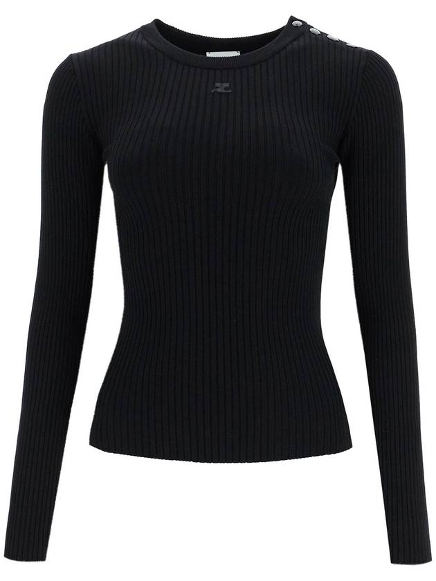 Shoulder Snap Rib Knit Top Black - COURREGES - BALAAN 2