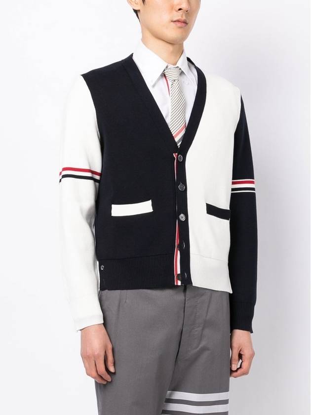 Funmix Cotton ArmBand V-Neck Cardigan White Navy - THOM BROWNE - BALAAN 6