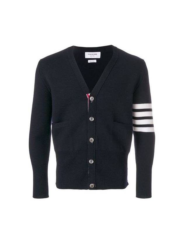 4-Bar V Neck Wool Cardigan Navy - THOM BROWNE - BALAAN 1