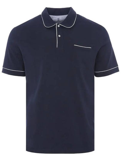 Contrast Border Short Sleeve Polo Shirt Navy - BRUNELLO CUCINELLI - BALAAN 2