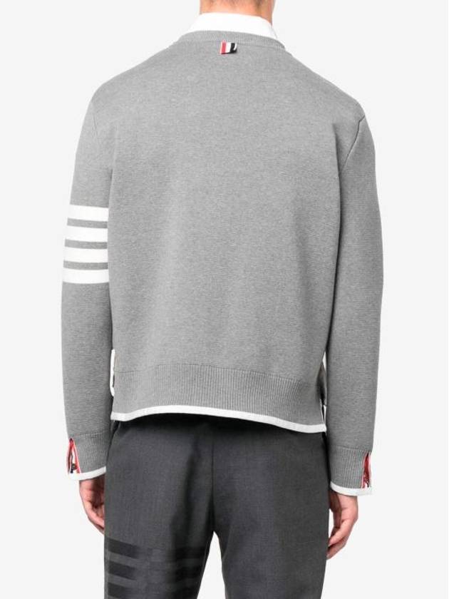 Milano Stitch 4-Bar Boxy Crew Neck Pullover Knit Top Grey - THOM BROWNE - BALAAN 4