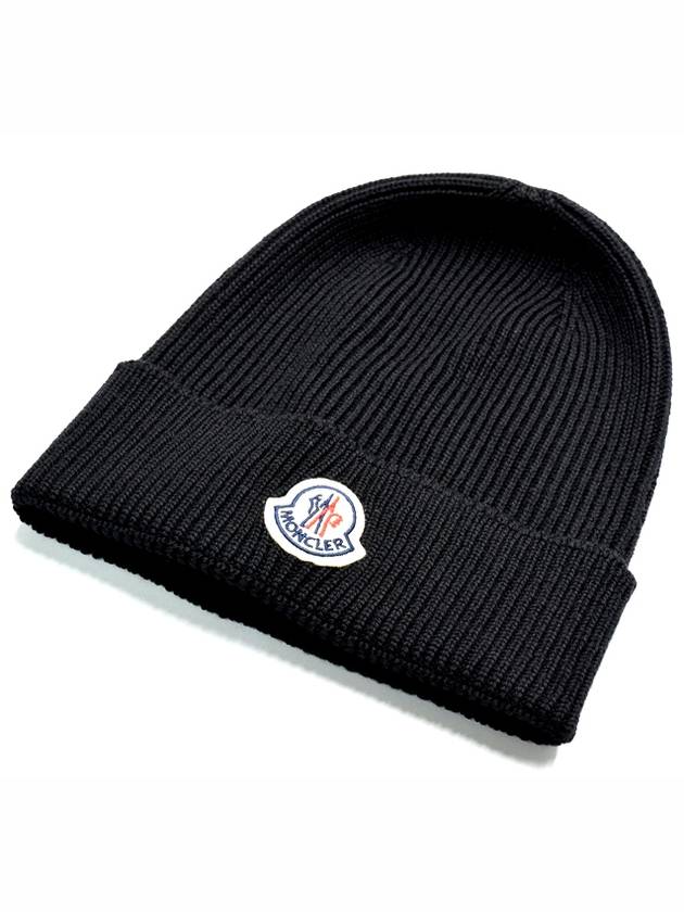 Black Wool Beanie Unisex 3B70500 A9342 999 - MONCLER - BALAAN 1