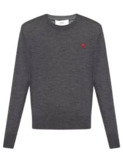 Heart Embroidered Logo Crew Neck Knit Top Heather Grey - AMI - BALAAN 2