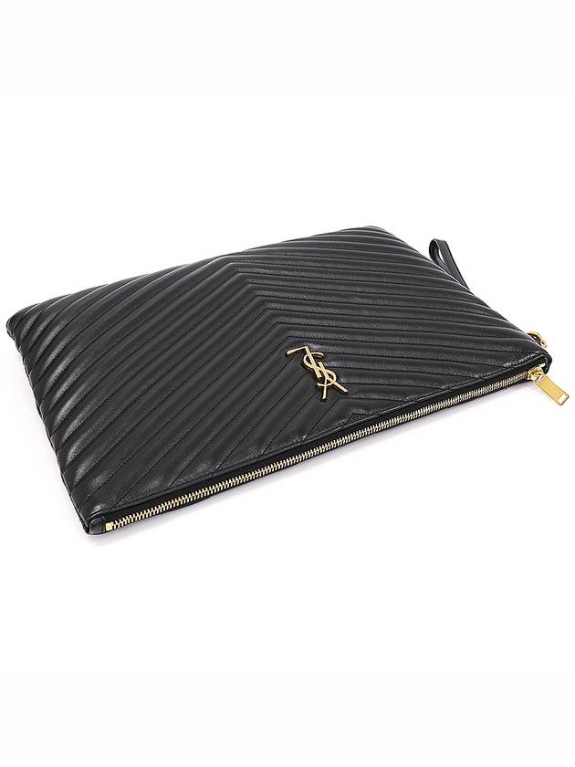 440222 Black Matelasse Monogram Document Holder Strap Clutch - SAINT LAURENT - BALAAN 4