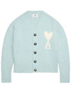 Heart Logo Oversized Cardigan Light Blue - AMI - BALAAN 2