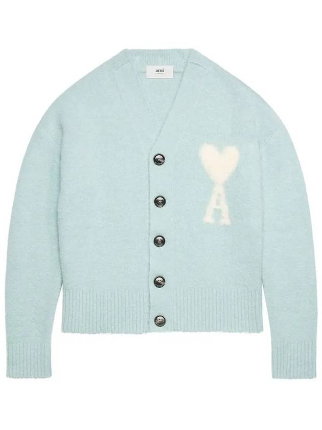 Heart Logo Oversized Cardigan Light Blue - AMI - BALAAN 2