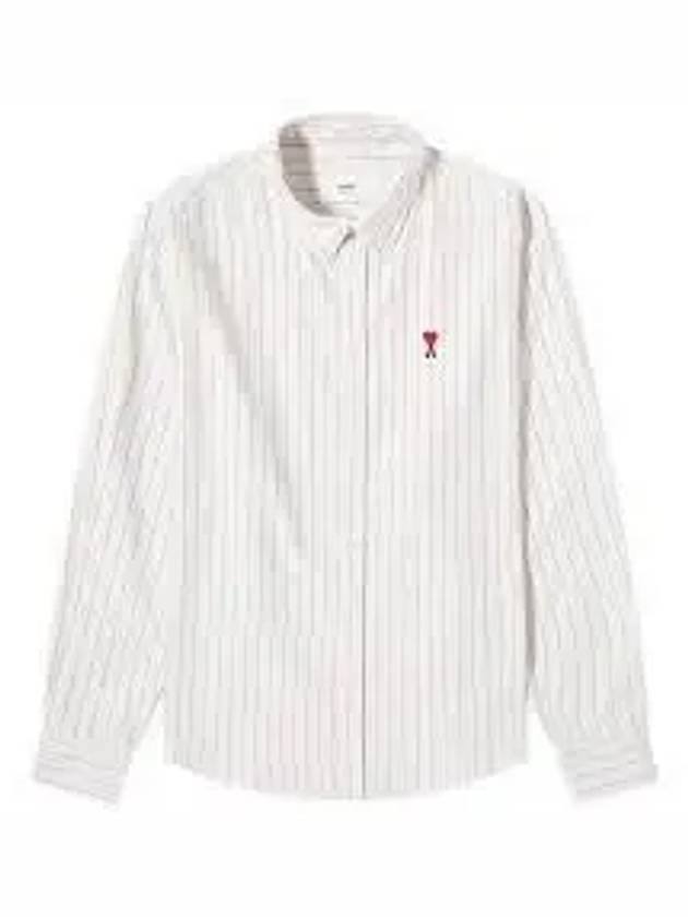 De Coeur Small Heart Logo Striped Long Sleeve Shirt Cream - AMI - BALAAN 2