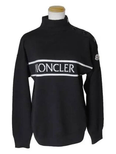 Women s front logo turtleneck knit black ivory 9F00011 M1131 - MONCLER - BALAAN 1