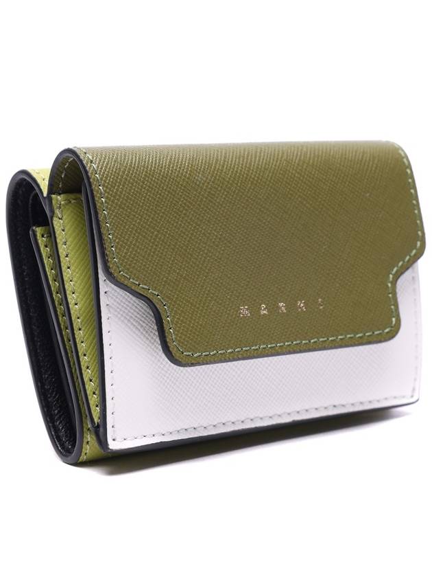 Saffiano Color Block Tri-Fold Half Wallet Green - MARNI - BALAAN 4