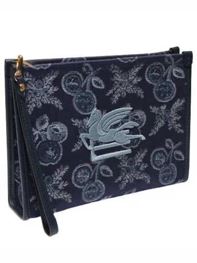 Embroided Logo Jacquard Clutch Bag Navy - ETRO - BALAAN 2