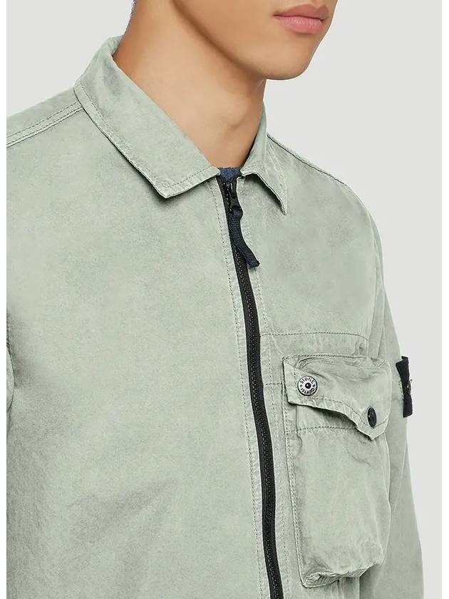 Stone Island Compass Waffen TriButton Pocket Cotton Zipup Shirt Jacket Green - STONE ISLAND - BALAAN 5