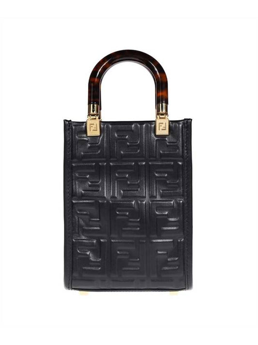 Sunshine FF Motif Small Leather Tote Bag Black - FENDI - BALAAN 1