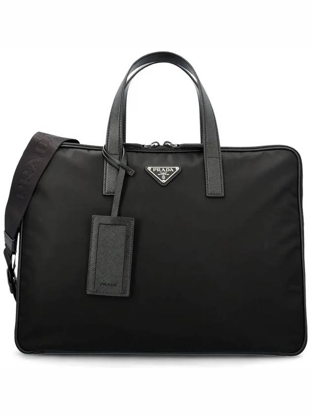 Re-Nylon Saffiano Leather Briefcase Black - PRADA - BALAAN 3