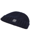 Logo Patch Wool Beanie Navy - STONE ISLAND - BALAAN 4