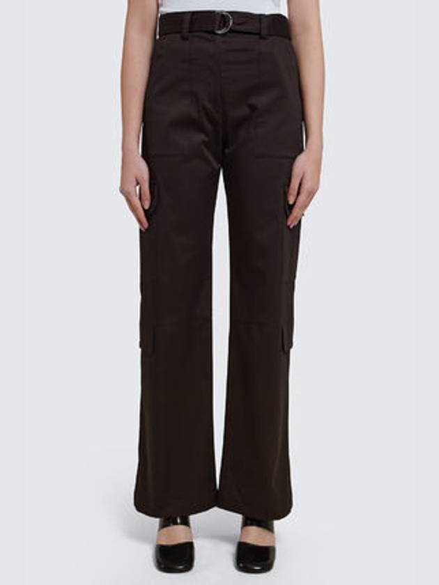 High Waist Cargo Cotton Straight Pants Brown - MSGM - BALAAN 4