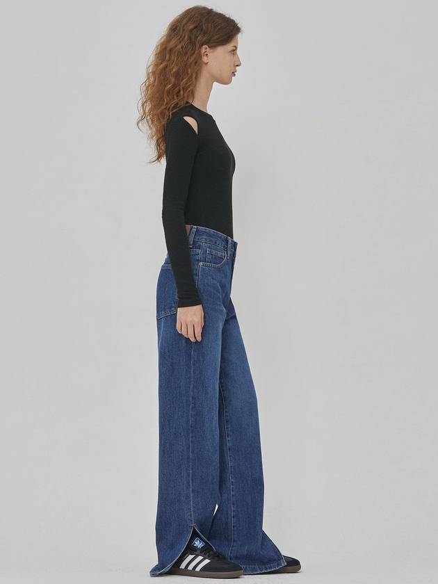 Denim side slit maxi pants indigo - RYUL+WAI: - BALAAN 3