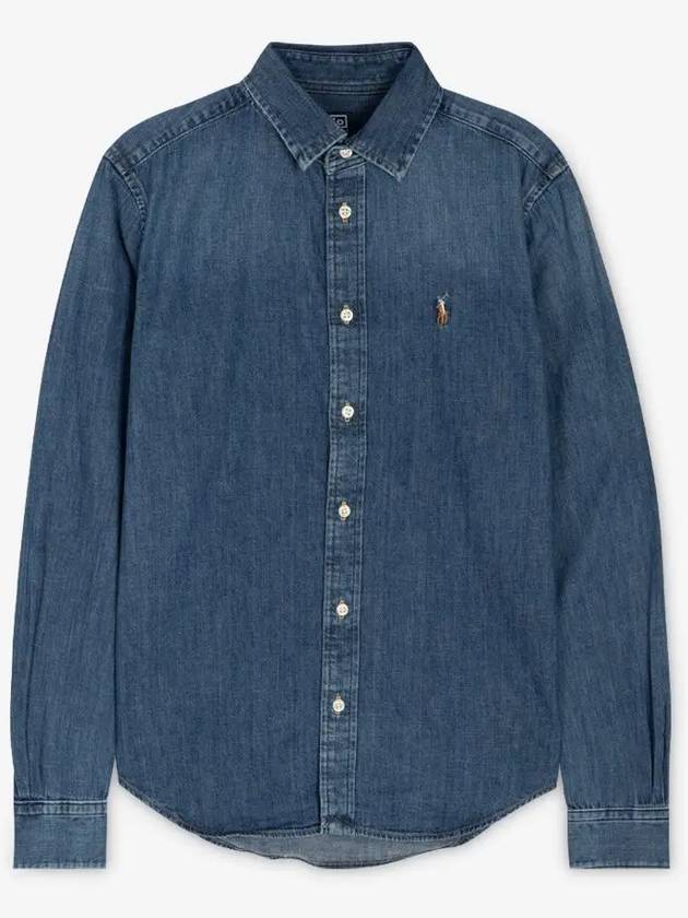 Embroidered Logo Denim Shirt Blue - POLO RALPH LAUREN - BALAAN 3