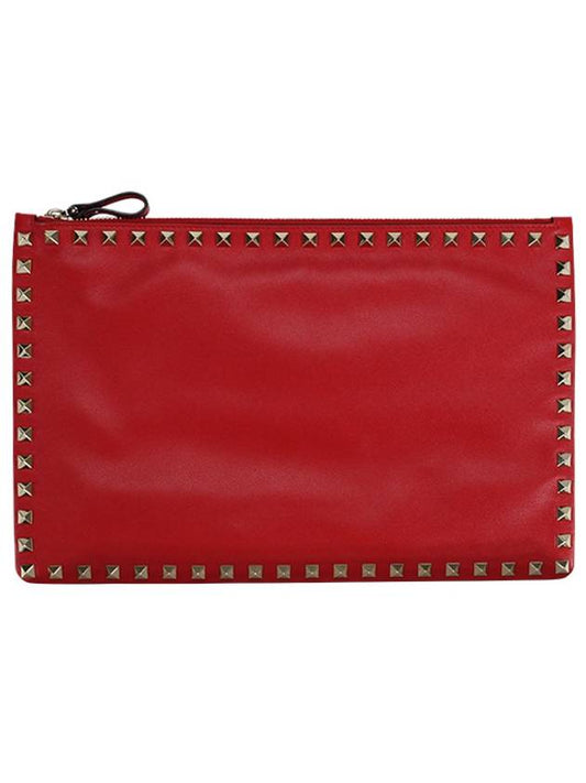 Rockstud Leather Clutch Bag Red - VALENTINO - BALAAN 2