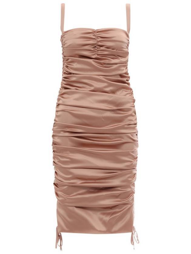 Draping Racing Sleeveless Midi Dress Beige - DOLCE&GABBANA - BALAAN 1